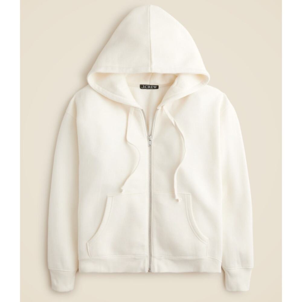 J.Crew Heritage Fleece Zip-Up Hoodie Womens XS Cream Regular Fit Cotton Blend